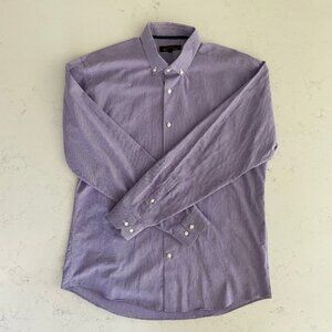 Ben Sherman LS Button Down Oxford Collar Check Print Shirt Purple White Sz 165